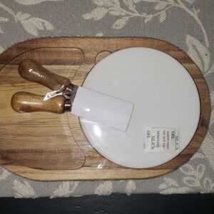 GOURMET WOOD & CERAMIC CHEESE BOARD GIFT SET